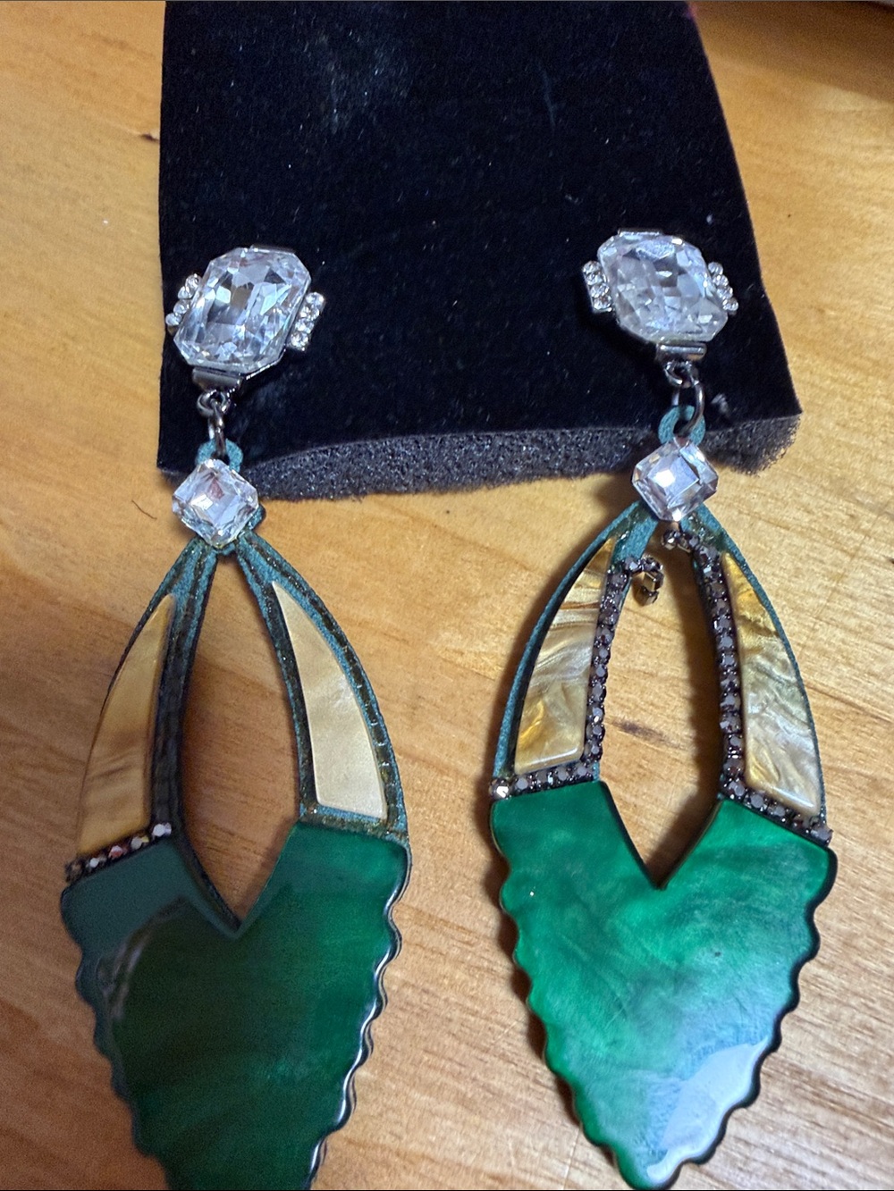 Green Teardrop Statement Earrings with Crystal Accents